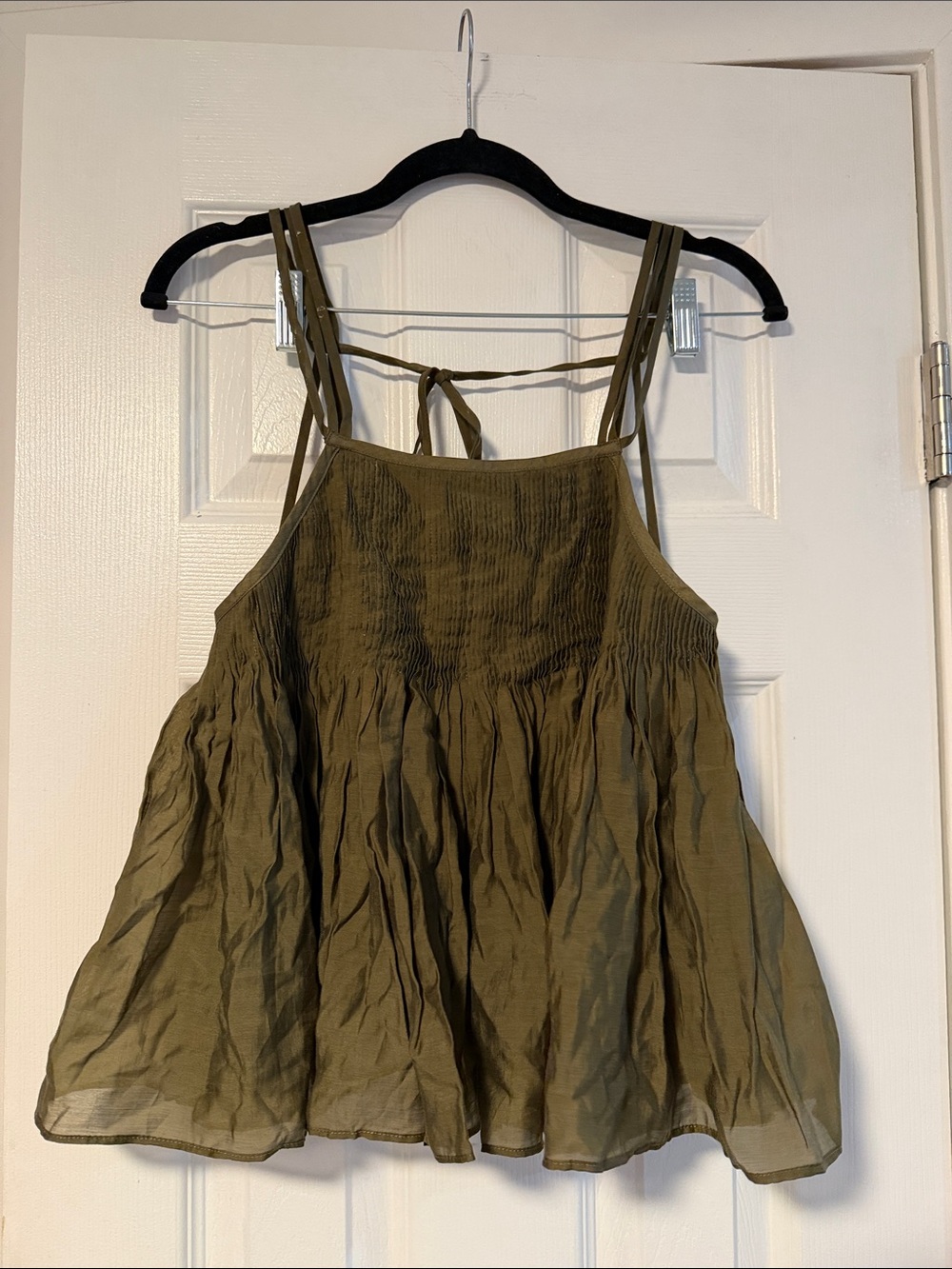 L'Academie Olive Green Double-Strap Peplum Camisole
